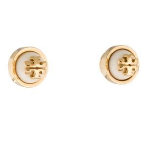 Tory Burch Melodie Stud Earrings White and Gold